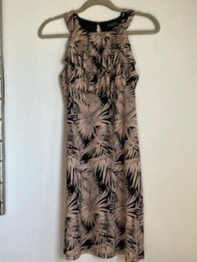 Tropical Palm Leaf Halter Sleeveless Midi Dress